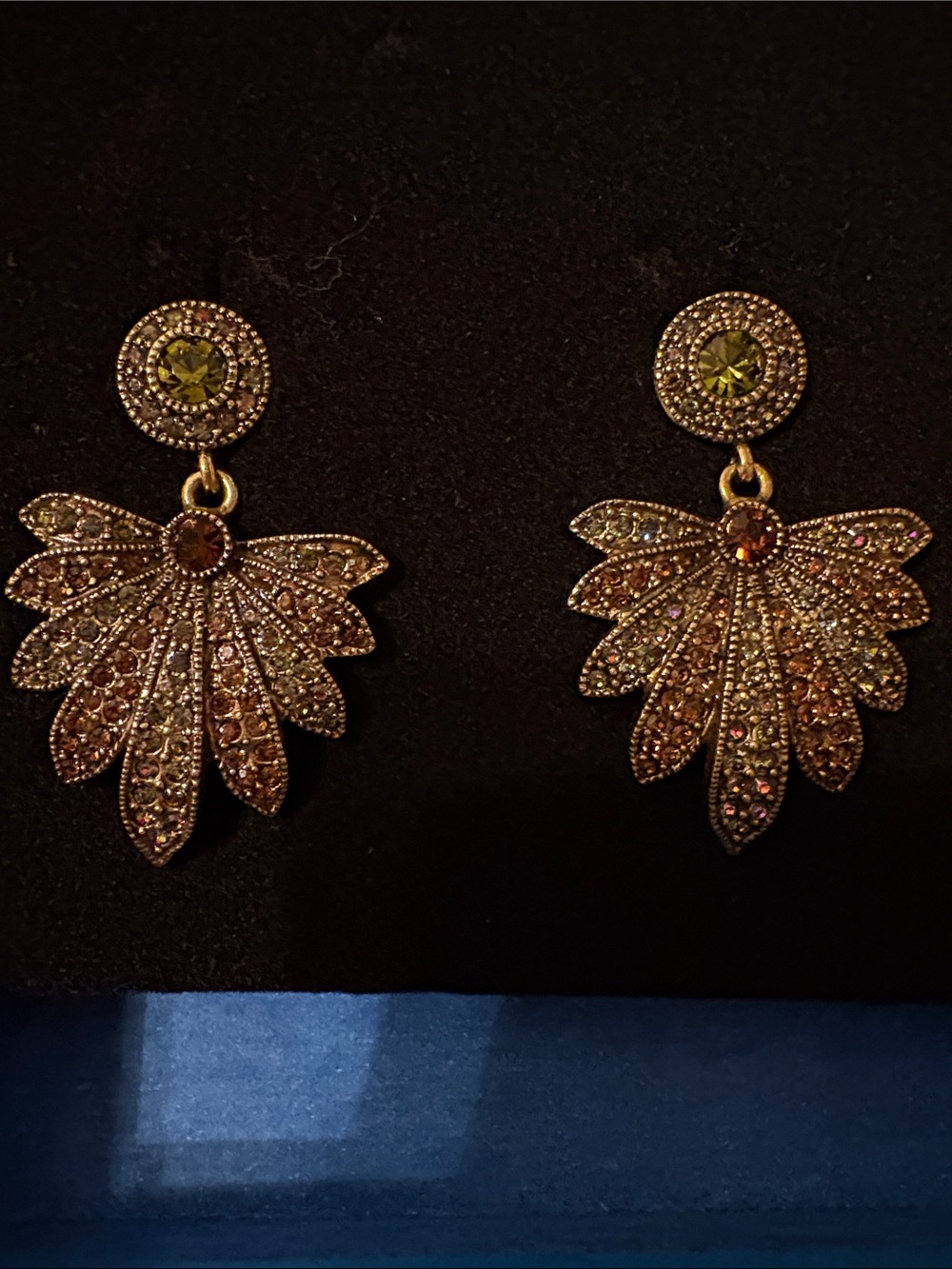 Heidi Daus Gold-Tone Fan Drop Earrings with Green and Pink Crystals